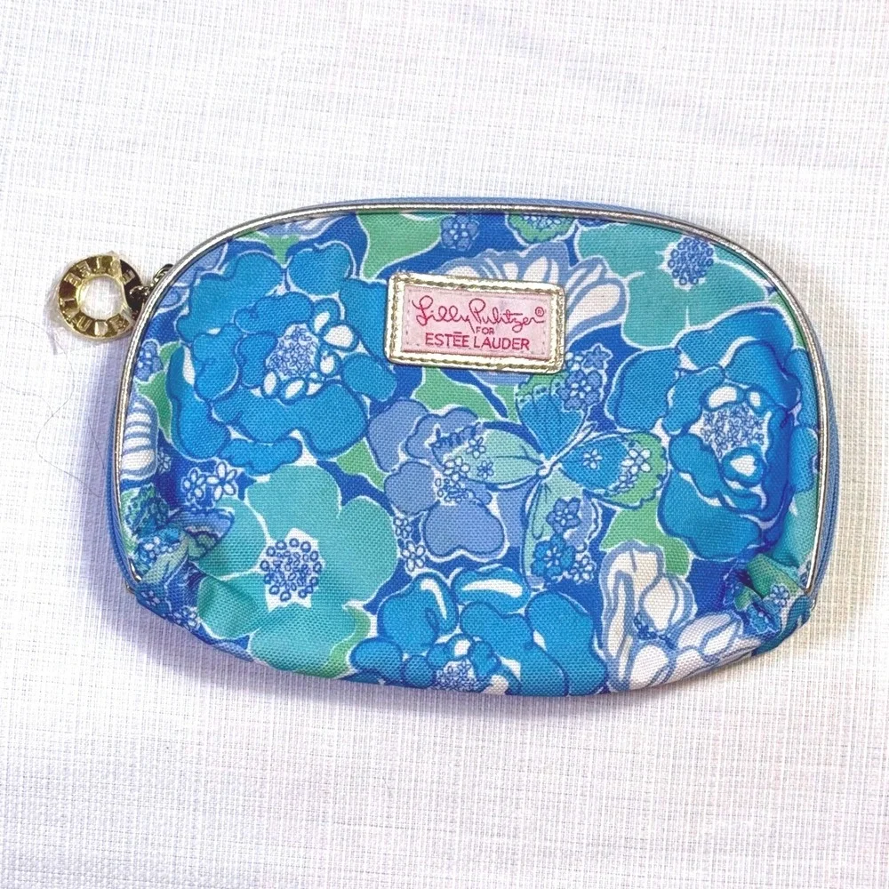 Lilly Pulitzer Estee Lauder Cosmetic Bag Floral Blue Green‎ Butterfly Pouch